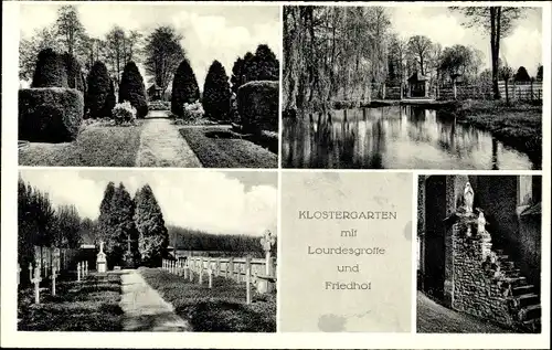Ak Warendorf im Münsterland, Kloster Vinnenberg, Klostergarten und Lourdesgrotte und Friedhof