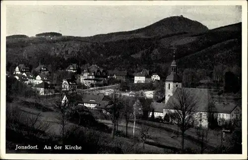 Ak Jonsdorf, Partie an der Kirche, Teilansicht des Ortes, Lausche