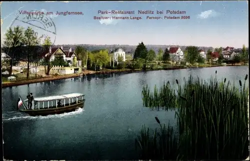 Ak Nedlitz Potsdam in Brandenburg, Villen am Jungfernsee, Boot, Restaurant Nedlitz