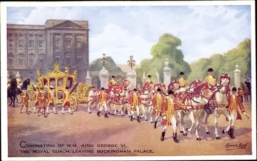 Künstler Ak London City, Coronation of King George VI, royal coach leaving Buckingham Palace