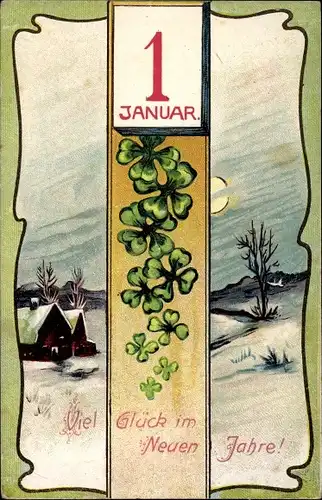 Ak Glückwunsch Neujahr, Kleeblätter, Kalender
