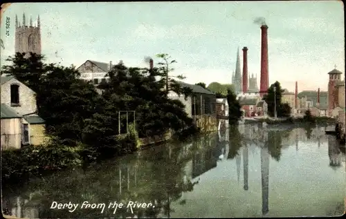 Ak Derby Derbyshire England, Town from the River