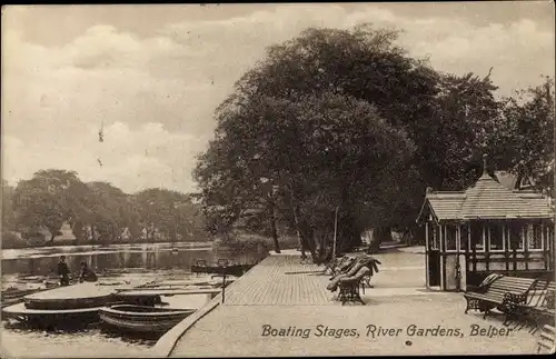 Ak Belper Derbyshire England, Boating Stages, River Gardens