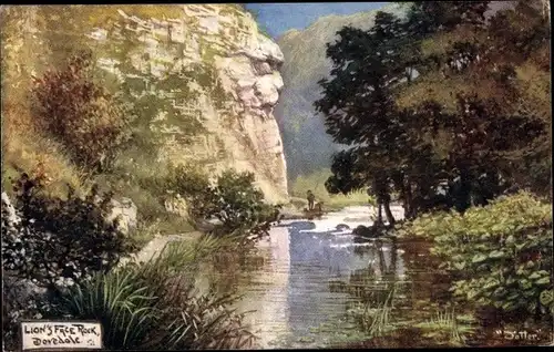 Künstler Ak Derbyshire England, Dovedale, Lion's Face Rock, Tuck 1357