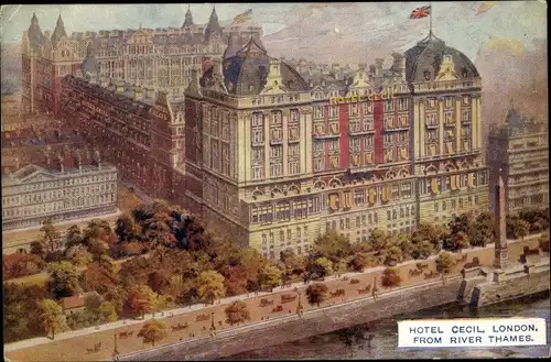 Künstler Ak London City England, Hotel Cecil from River Thames