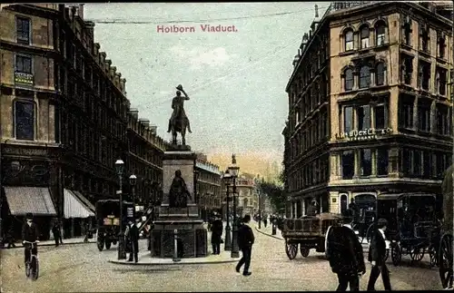 Ak London City England, Holborn Viaduct, Statue