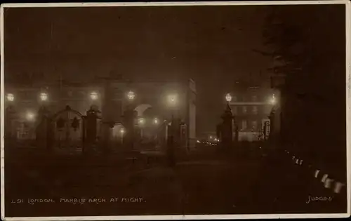 Ak London City England, Marble Arch at Night