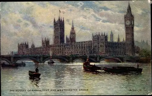 Künstler Ak London City, Houses of Parliament and Westminster Bridge, Tuck 7898