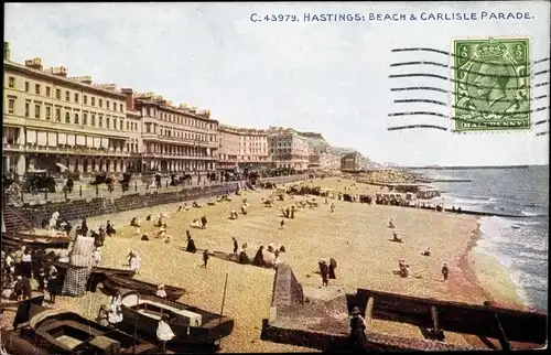 Ak Hastings East Sussex England, Beach and Carlisle Parade