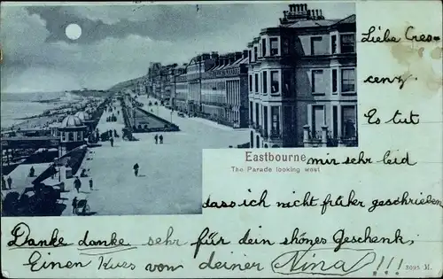 Mondschein Ak Eastbourne East Sussex England, The Parade looking west