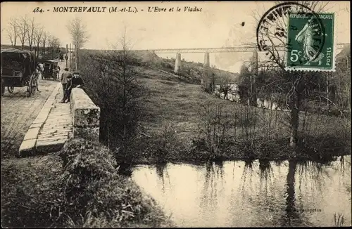 Ak Montrevault Maine et Loire, L'Evre et le Viaduc