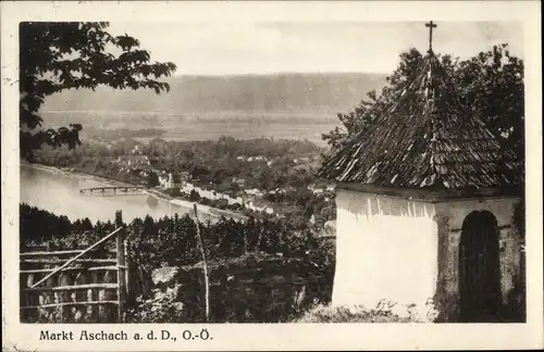 Ak Markt Aschach an der Donau Oberösterreich, Panorama, Kapelle, Kreuz