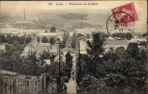 Ak Laon Aisne, Panorama de la Gare