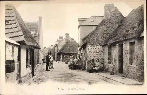 Ak Cabourg Calvados, Straßenpartie, Haus mit Reetdach