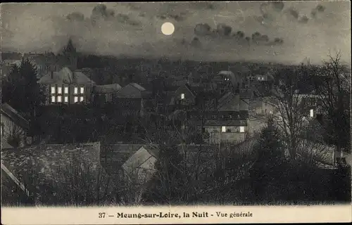 Mondschein Ak Meung sur Loire Loiret, Gesamtansicht bei Nacht