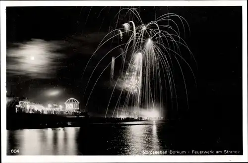 Ak Nordseebad Borkum, Motiv vom Feuerwerk am Strande