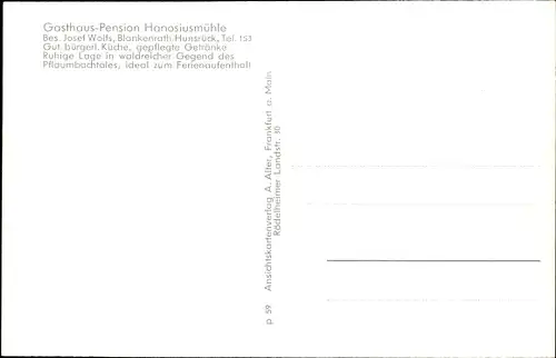 Ak Blankenrath in Rheinland Pfalz, Gasthaus-Pension Hanosiusmühle