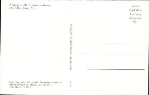 Ak Marktleuthen im Fichtelgebirge, Evang.-luth. Gemeindehaus