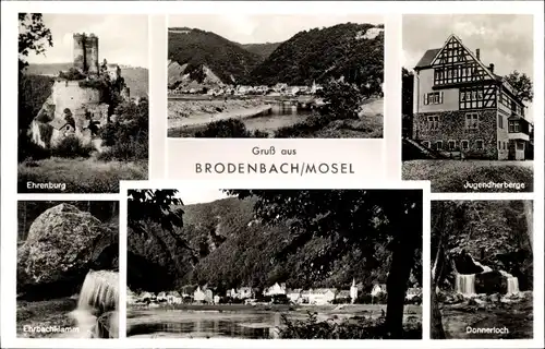 Ak Brodenbach an der Terrassenmosel, Ehrenburg, Jugendherberge, Donnerloch, Ehrbachklamm