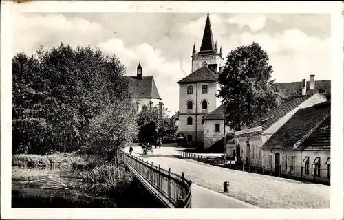 Ak Blatná Platten Südböhmen, Ortspartie, Brücke, Häuser