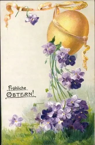 Ak Glückwunsch Ostern, Gelbes Osterei, Blüten