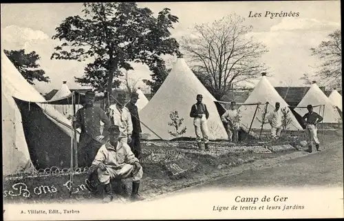 Ak Hautes Pyrénées, Les Pyrenees, Camp de Ger, Ligne de tentes et leurs jardins