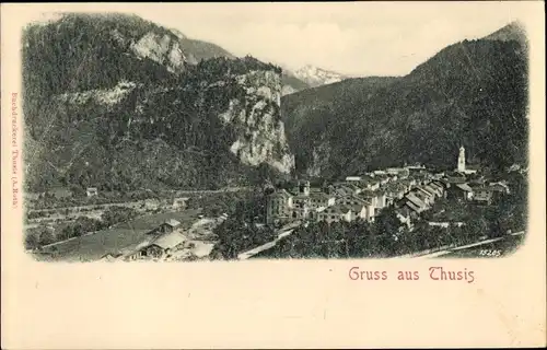 Ak Thusis Kanton Graubünden, Blick auf den Ort