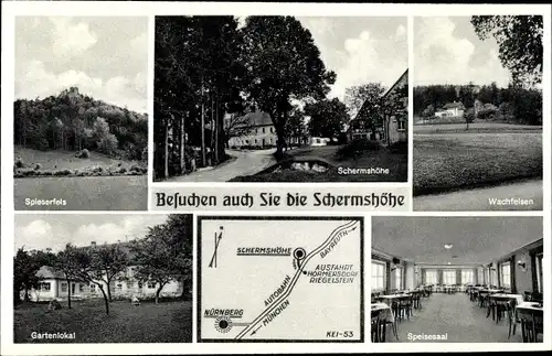 Ak Schermshöhe Betzenstein in Oberfranken, Spieserfels, Gartenlokal, Wachfelsen, Speisesaal