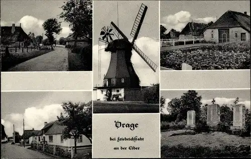 Ak Drage in Nordfriesland, Windmühle, Ehrenmal, Dorfpartie