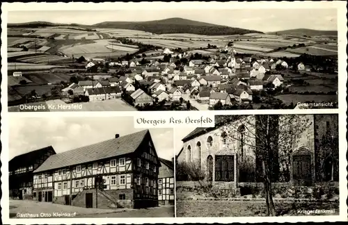 Ak Obergeis Neuenstein in Hessen, Gasthaus, Kriegerdenkmal, Totalansicht