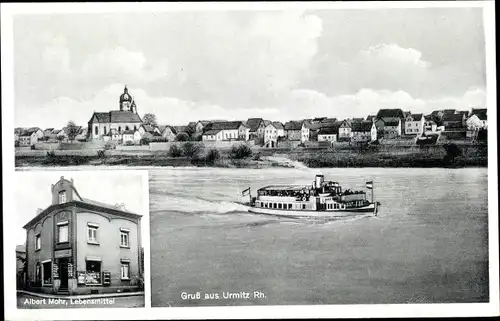 Ak Urmitz Rheinland Pfalz, Lebensmittelhandlung, Hauptstraße 69, Blick auf den Ort