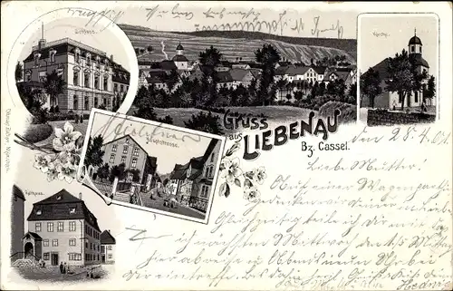 Litho Liebenau in Hessen, Kirche, Schloss, Hauptstraße, Rathaus