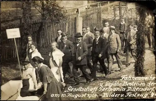 Foto Ak Dittersdorf Amtsberg im Erzgebirge, Gesellschaft Germania, Fahnenweihe 1924, Festzug