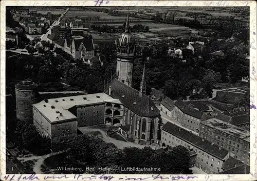 Ak Lutherstadt Wittenberg, Schlosskirche, Fliegeraufnahme