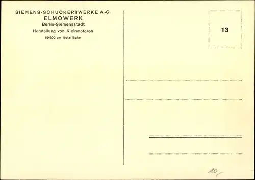Ak Berlin Spandau Siemensstadt, Siemens-Schuckertwerke AG, Elmowerk