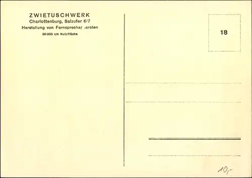 Ak Berlin Charlottenburg, Zwietuschwerk, Salzufer 6/7, Herstellung Fernsprechapparate