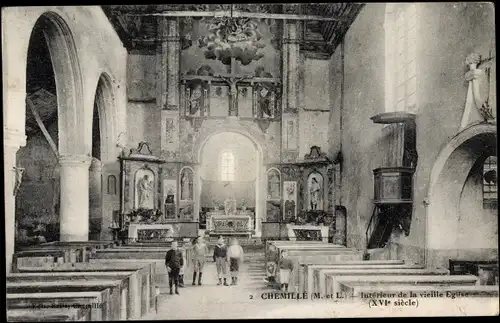 Ak Chemillé Maine et Loire, Interieur de la vieille Eglise