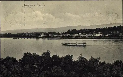 Ak Aschach Donau Oberösterreich, Flussdampfer, Blick zum anderen Ufer