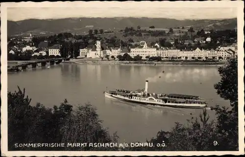 Ak Markt Aschach Donau Oberösterreich, Donaupartie, Salondampfer Babenberg