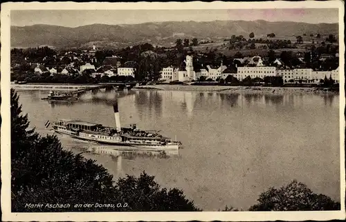 Ak Markt Aschach Donau Oberösterreich, Donaupartie, Salondampfer