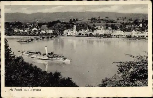 Ak Markt Aschach Donau Oberösterreich, Donaupartie, Salondampfer