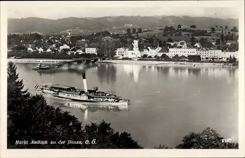 Ak Markt Aschach Donau Oberösterreich, Donaupartie, Salondampfer