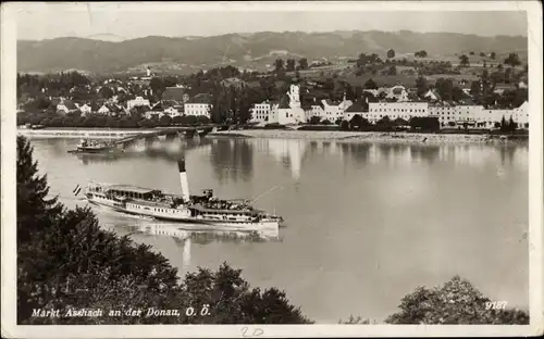 Ak Markt Aschach Donau Oberösterreich, Donaupartie, Salondampfer, Blick auf den Ort