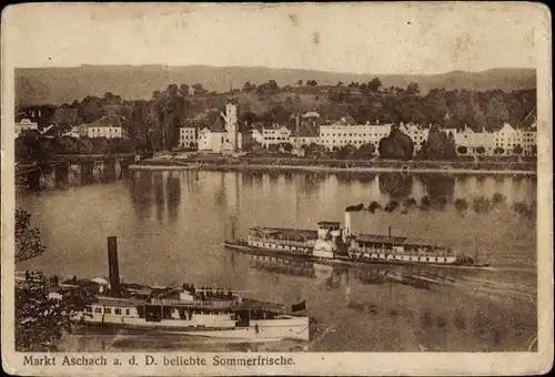 Ak Markt Aschach Donau Oberösterreich, Donaupartie, Salondampfer