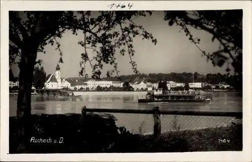 Ak Aschach Donau Oberösterreich, Blick auf den Ort, Rollfähre