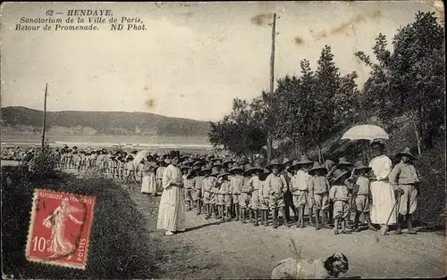 Ak Hendaye Pyrénées-Atlantiques, Sanatorium de la Ville de Paris, Retour de Promenade