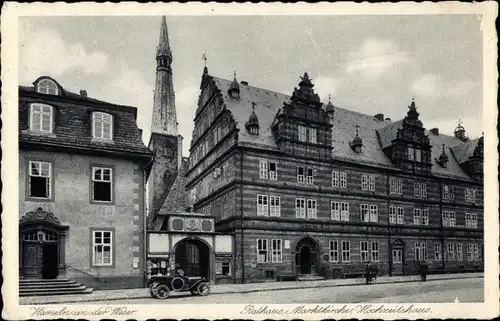 Ak Hameln an der Weser Niedersachsen, Rathaus, Marktkirche, Hochzeitshaus