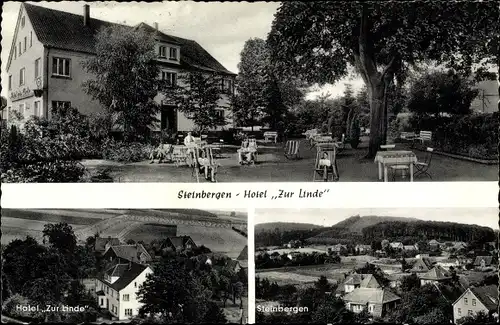 Ak Steinbergen Rinteln in Niedersachsen, Hotel zur Linde, Garten, Ort