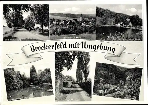 Ak Breckerfeld in Nordrhein Westfalen, Reckhammer Teich, Panorama, Zum Wengeberg, Mühle