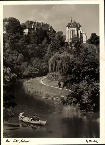 Ak Backnang in Baden Württemberg, Murrpartie, Ruderboot